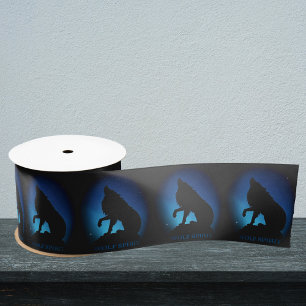 Wolf spirit fenrir wolves black blue gift wrap satin ribbon