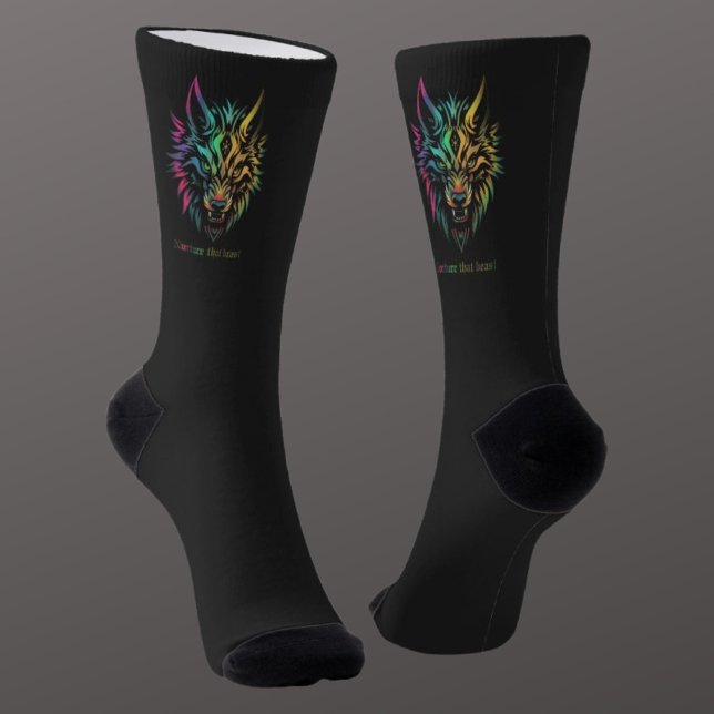 Wolf spirit fenrir wolves face gift wrap socks (Creator Uploaded)