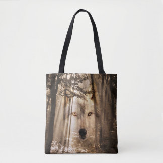 Wolf spirit in the woods tote bag