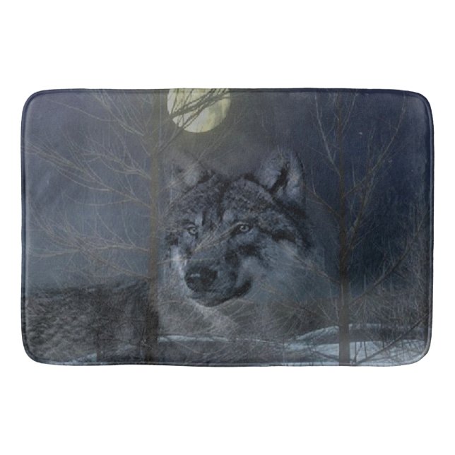 Wolf Spirit Moon Night Bath Mat (Front)