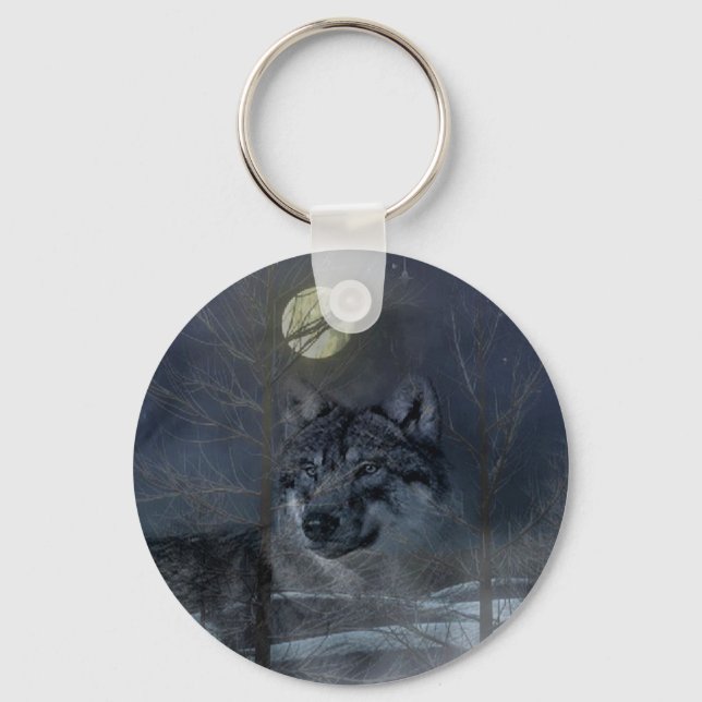 Wolf Spirit Moon Night Key Ring (Front)