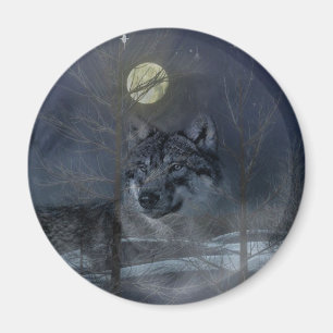 Wolf Spirit Moon Night Magnet