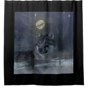 Wolf Spirit Moon Night Shower Curtain