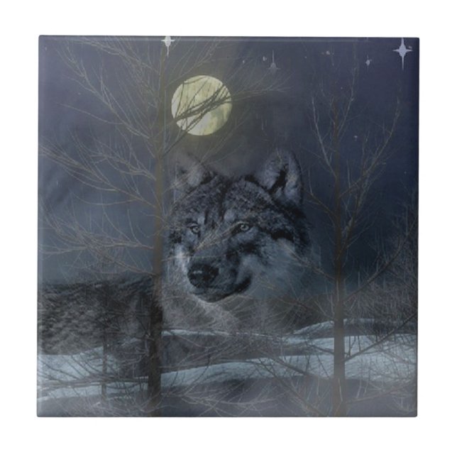 Wolf Spirit Moon Night Tile (Front)