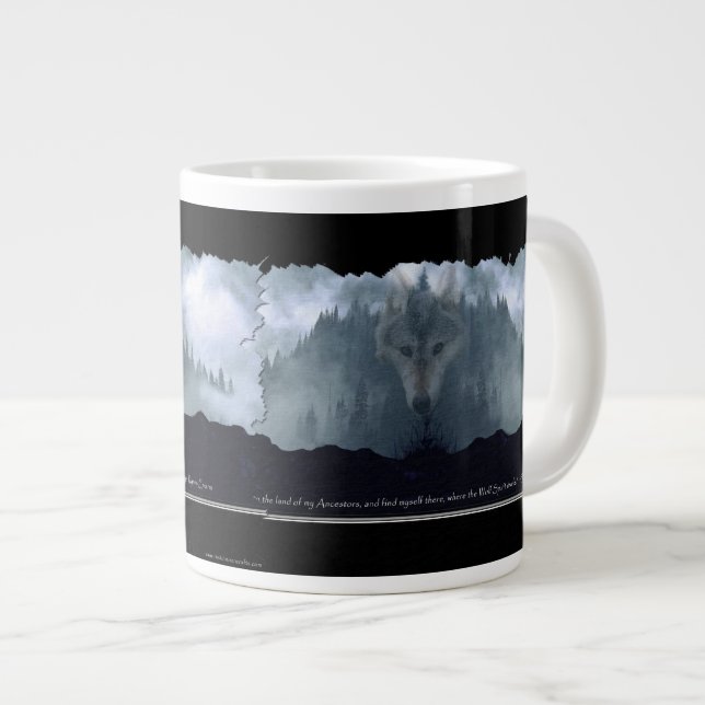 Wolf Spirit & Mountain Jumbo Soup & Coffee Mug (Front Right)