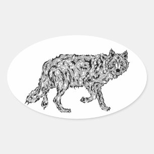 "Wolf Spirit" - Surreal Totem Animal Oval Sticker