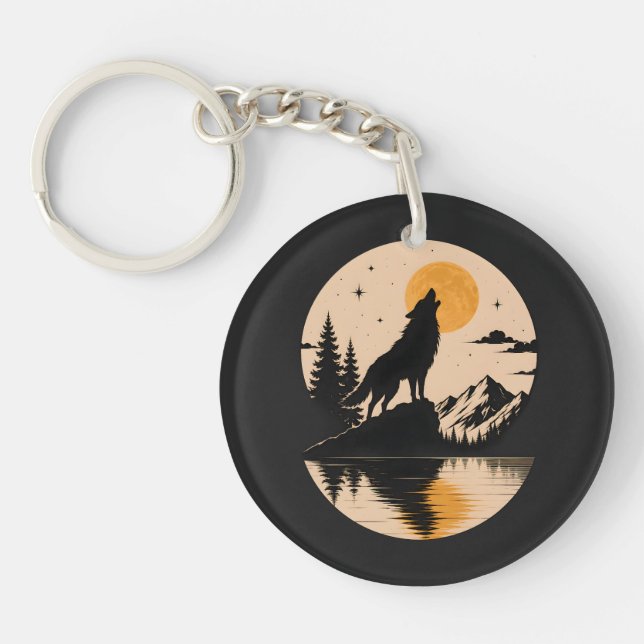 Wolf Spirit Under the Moon Key Ring (Front)