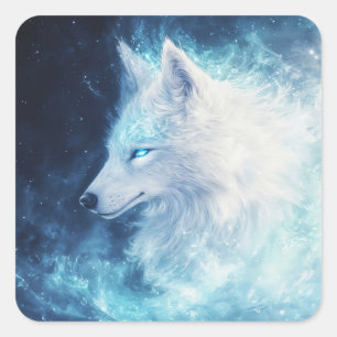 Wolf Spirit with Glowing Eyes in Galaxy Nebula Square Sticker