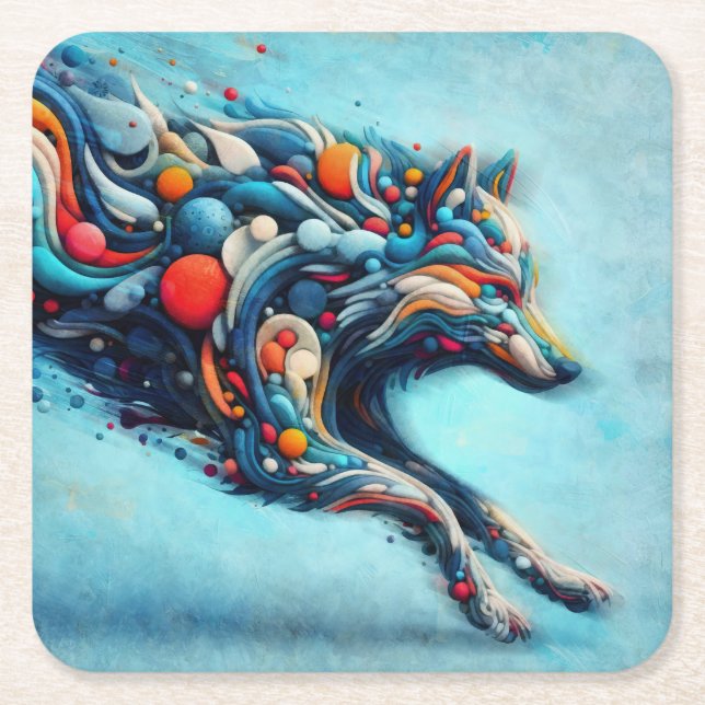 Wolf Square Paper Coaster (Front)