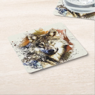Wolf square paper coaster