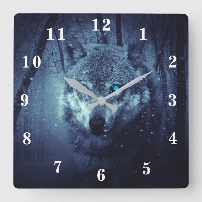Wolf Square Wall Clock (Front)