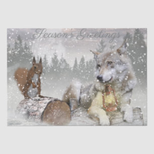 Wolf Squirrel Winter Snow Forest Moon Landscape Tissue Paper
