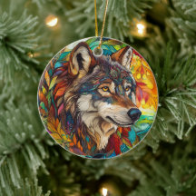 Wolf Stained Glass Christmas Tree Decorations