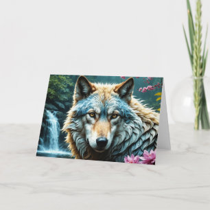 Wolf Standing in river with flowers Thank You Card