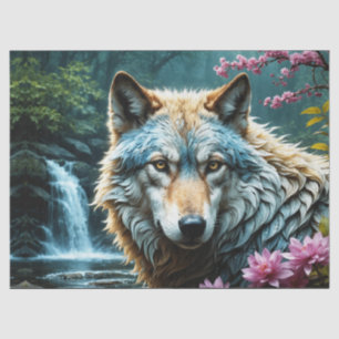 Wolf Standing in river with flowers Tissue Paper