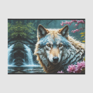Wolf Standing in river with flowers Tissue Paper