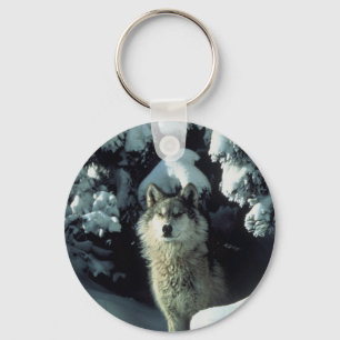Wolf Standing in Snow Key Ring