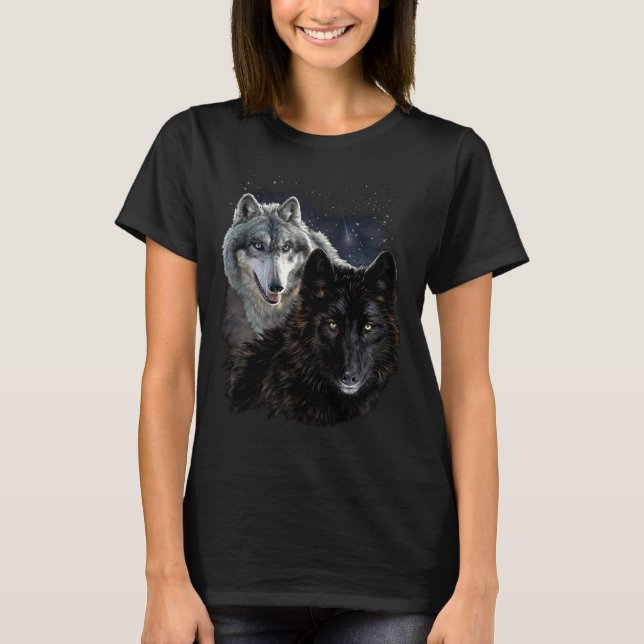 Wolf Star Wolves Wild Moon Stars Loyal Gray Wolf T-Shirt (Front)