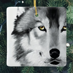 Wolf Stare Down Ceramic Ornament