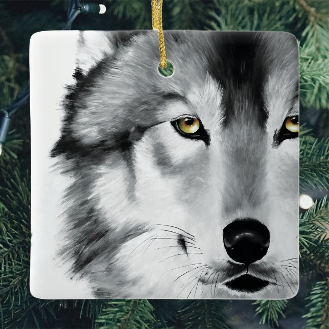 Wolf Stare Down Ceramic Ornament (Creator Uploaded)