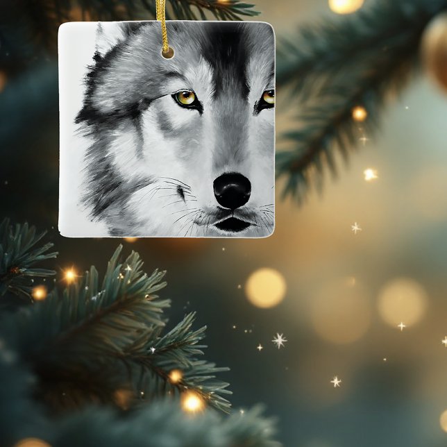 Wolf Stare Down Ceramic Ornament (Creator Uploaded)