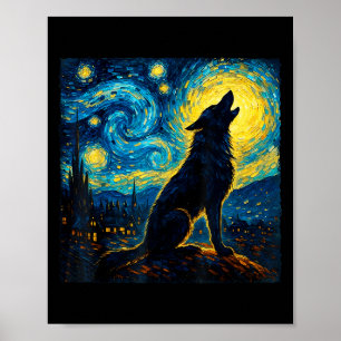Wolf Starry Night Howling Moon Funny For Men Women Poster