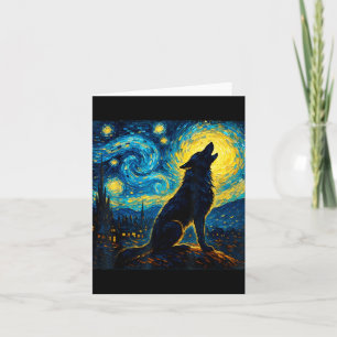 Wolf Starry Night Howling Moon Funny Gifts For Men Card