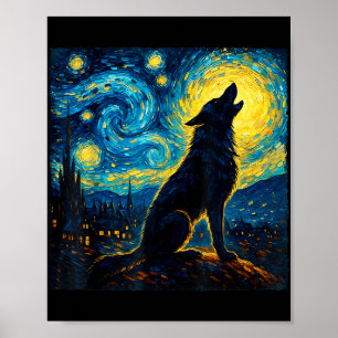 Wolf Starry Night Howling Moon Funny Gifts For Men Poster