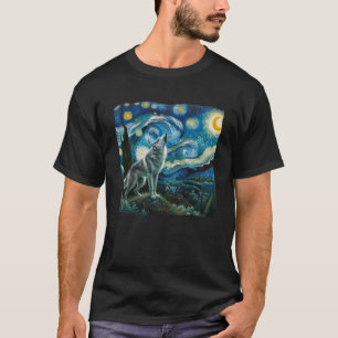 Wolf Starry Night Howling Moon Funny Gifts For Men T-Shirt