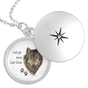 Wolf Strength Quote Let Go and Let God Locket Necklace