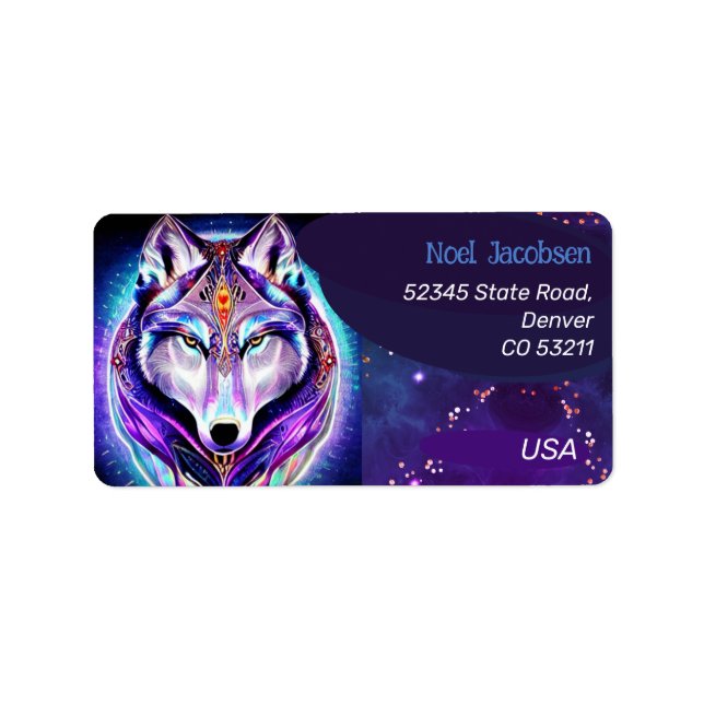 Wolf sunburst neon style custom name  label (Front)