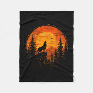 Wolf sunset mountain forest wilderness nature fleece blanket