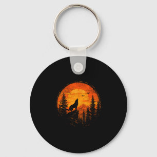 Wolf sunset mountain forest wilderness nature key ring