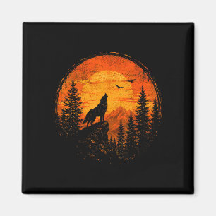 Wolf sunset mountain forest wilderness nature magnet