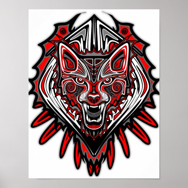 Wolf Tattoo Style Haida Art Poster Paper (Matte) (Front)