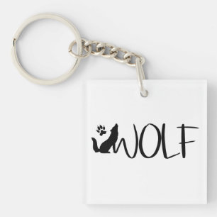 Wolf Text Graphic Logo  Keychain
