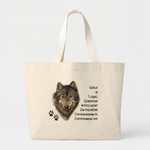 Wolf Totem, Animal Guide Inspirational Grey Wolf Large Tote Bag