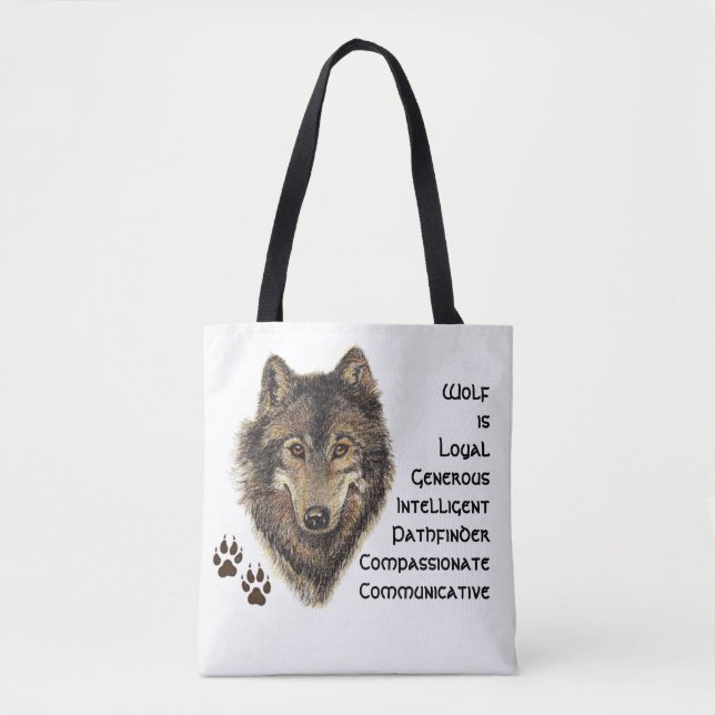 Wolf Totem, Animal Guide Inspirational Grey Wolf Tote Bag (Front)