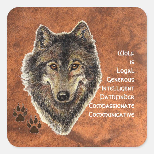 Wolf Totem, Animal Guide Inspirational Symbol Square Sticker (Front)