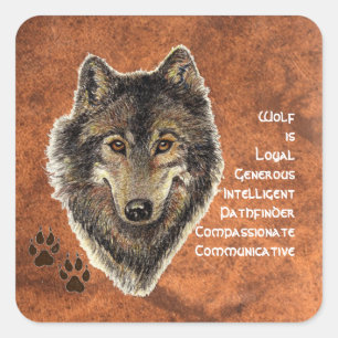 Wolf Totem, Animal Guide Inspirational Symbol Square Sticker