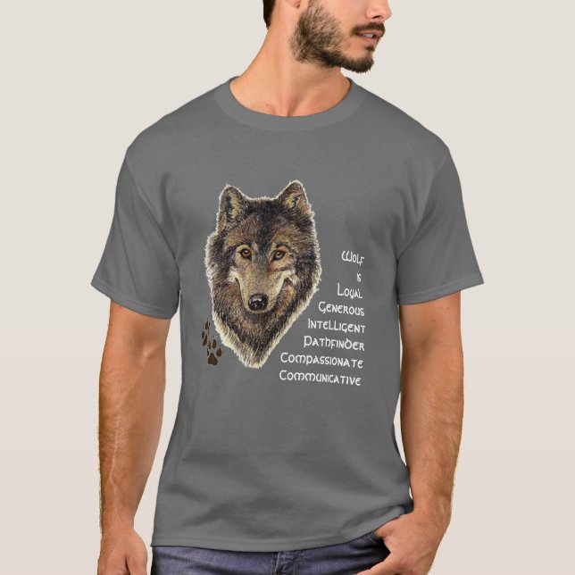 Wolf Totem, Animal Guide Inspirational Symbol T-Shirt (Front)