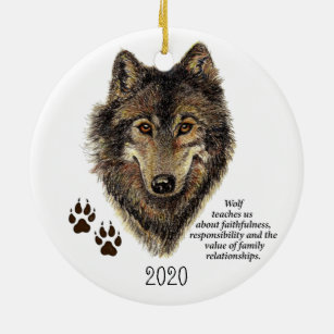 Wolf Totem Animal Guide Watercolor Nature Art Ceramic Tree Decoration