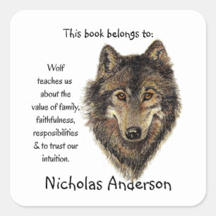 Wolf Totem Animal Guide Watercolor Nature Art Square Sticker