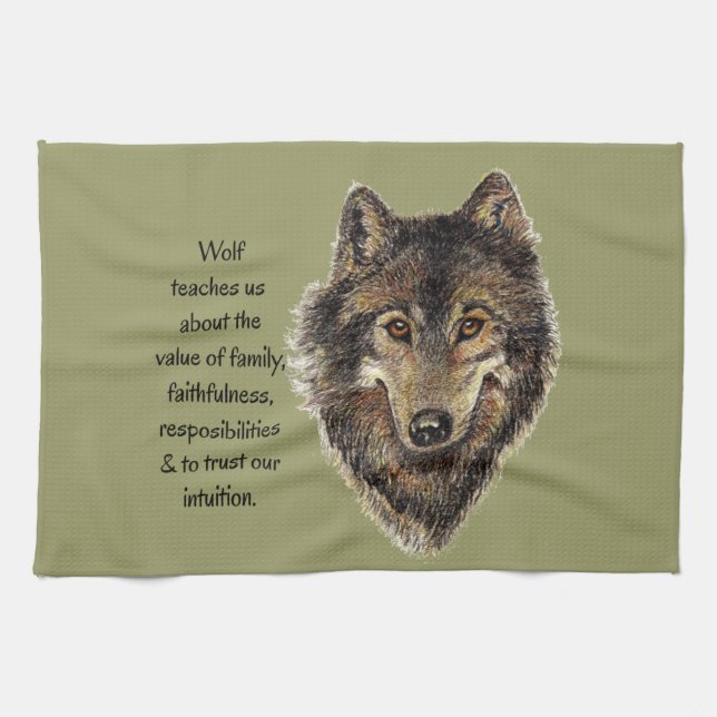 Wolf totem Inspirational Spirit Guide Animal Tea Towel (Horizontal)