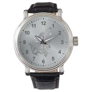 Wolf Tribal  Embossed Effect Silver Numbers Watch
