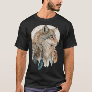 Wolf Tribal Watercolor Wolf Dream Catcher T-Shirt