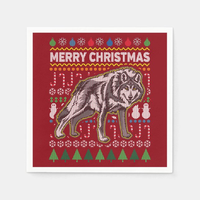 Wolf Ugly Christmas Sweater Wildlife Series Napkin (Front)