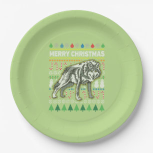 Wolf Ugly Christmas Sweater Wildlife Series Paper Plate