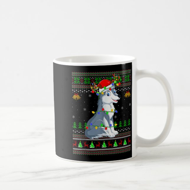 Wolf Ugly Christmas Sweaters Holiday Santa Cute Xm Coffee Mug (Right)