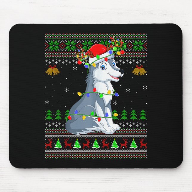 Wolf Ugly Christmas Sweaters Holiday Santa Cute Xm Mouse Mat (Front)